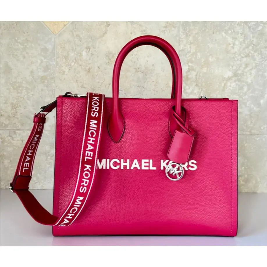 Michael Kors Mirella Medium East West Tote Satchel Shoulder Bag Dark Raspberry