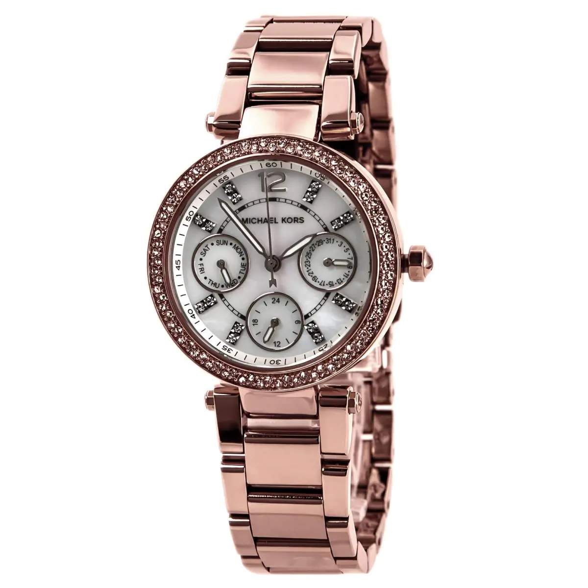 Michael Kors MK5616 Womens Parker Mini Mop Dial Rose Steel Multi-function Watch