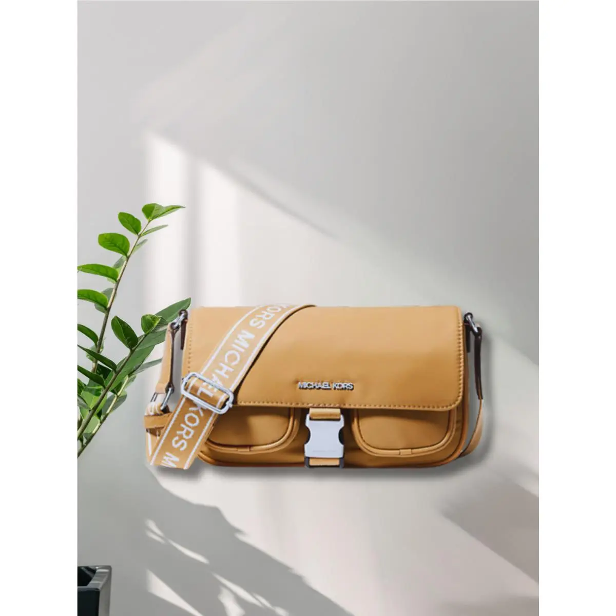 Michael Kors Khai Lady Medium Nylon Handbag Purse Crossbodymessenger Bag Peanut