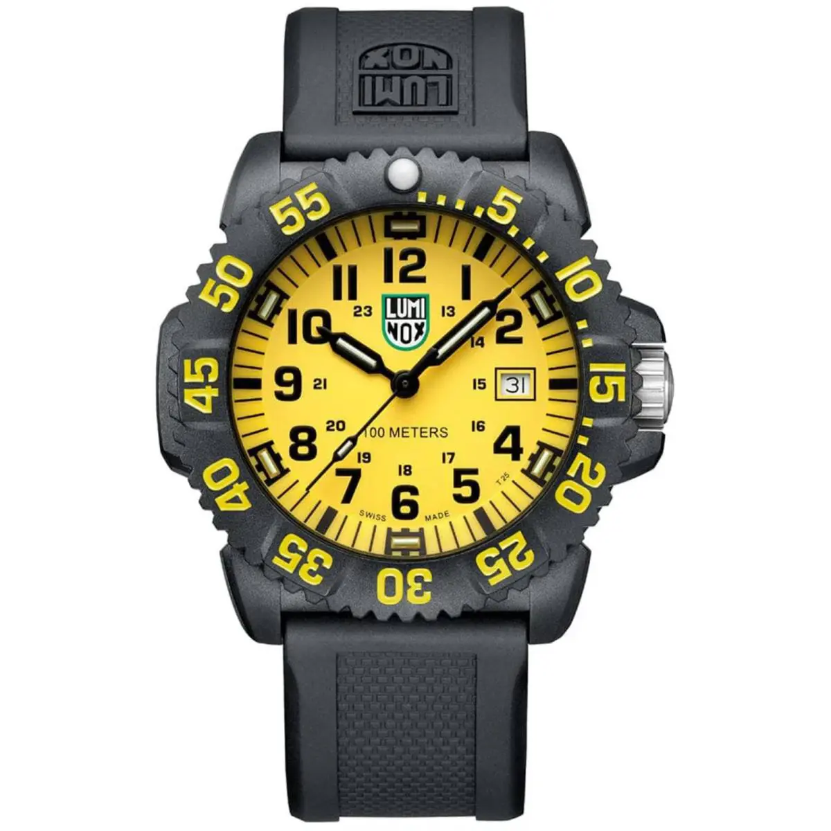 Luminox Men`s Watch G Sea Lion Quartz Yellow Dial Black Rubber Strap X2.2055.1