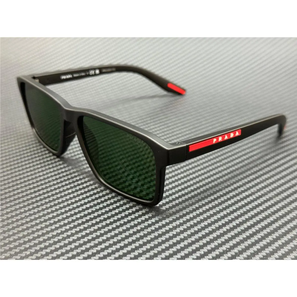 Prada Linea Rossa PS 05YS DG006U Black Rubber Green 58 mm Men`s Sunglasses