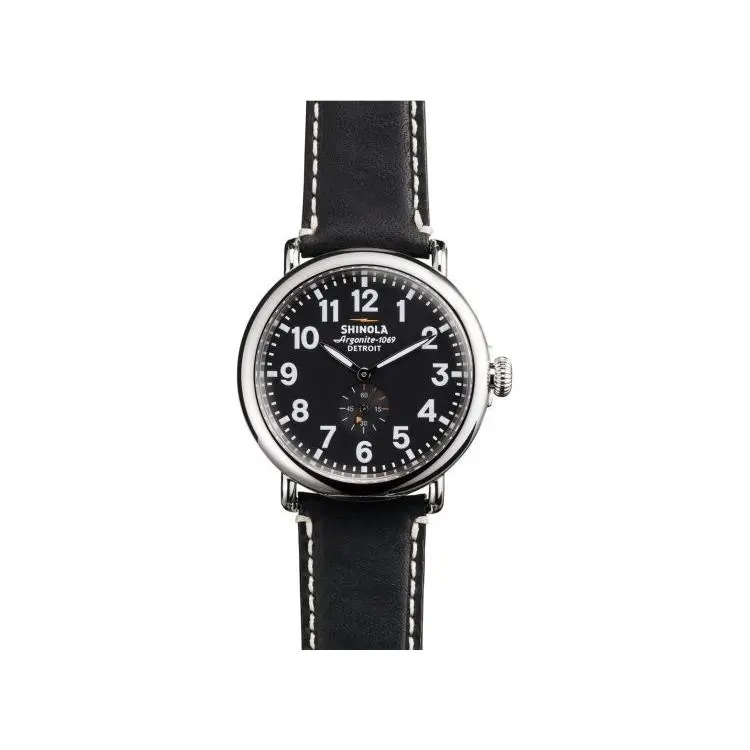 The Runwell Black Dial Leather Strap Unisex Watch S0110000020 by Shinola