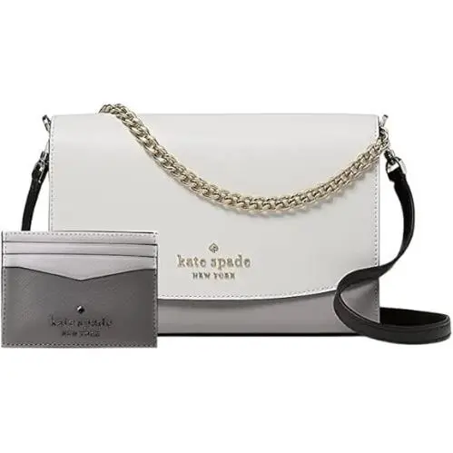 Kate Spade Bundle Grey Leather Carson with Card Case Convertible Crossbody Bag
