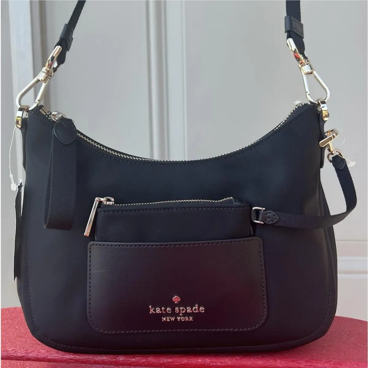 New Kate Spade New York Chelsea Crossbody KC528 Black Coin Purse Nylon