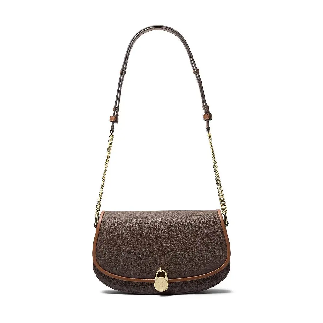 Michael Kors Mila Medium Flap Shoulder Crossbody Bag Clutch MK Brown