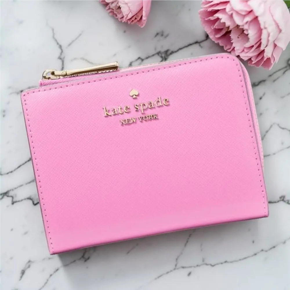 Kate Spade Madison Small L-zip Leather Wallet in Surf Pink KH615