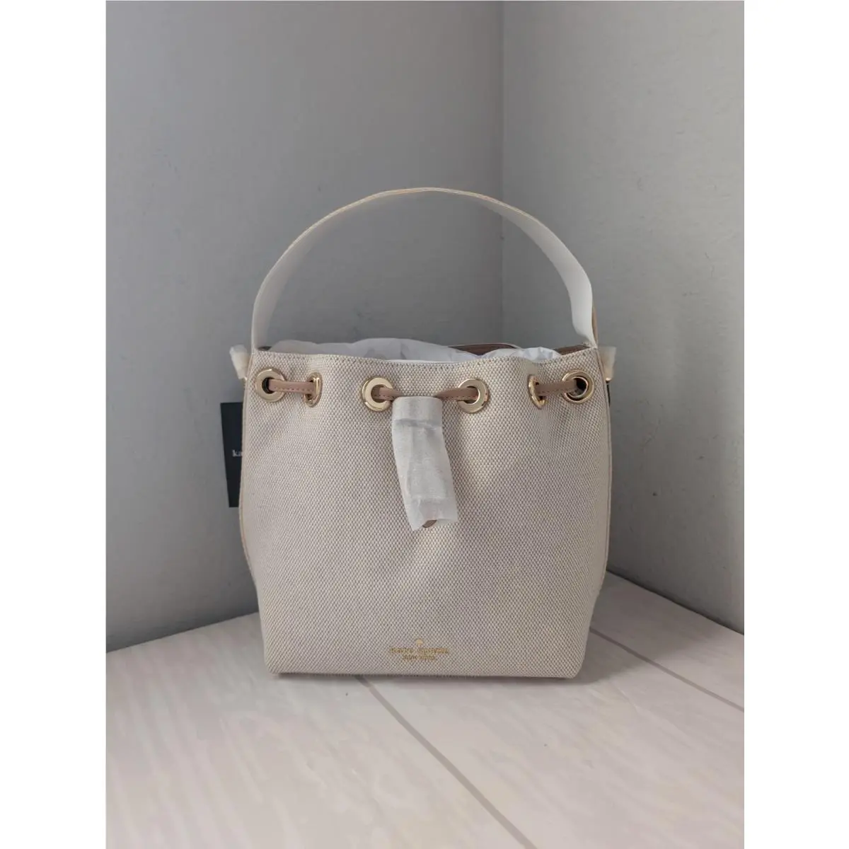 Kate Spade KL048 Kip Canvas Bucket Bag Crossbody In Light Fawn