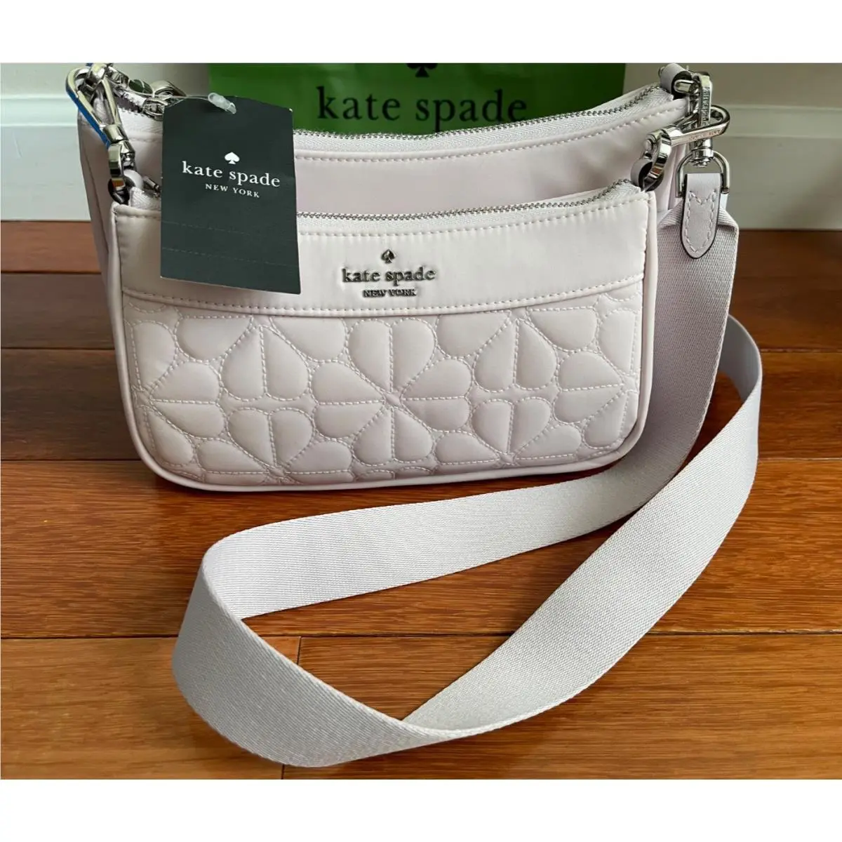 New Kate Spade Duet Spade Flower Quilted Crossbody KK901 Pale Amethyst