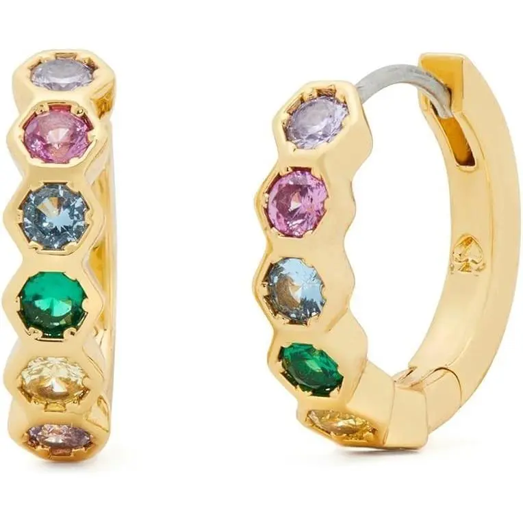 New Kate Spade New York Women`s Hexagon Huggies Multi Color Stones Pierced