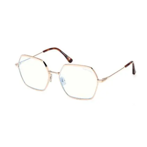 Tom Ford FT6050-B 028 Shiny Rose Gold Blue Block Metal Oval Women`s Eyeglasses