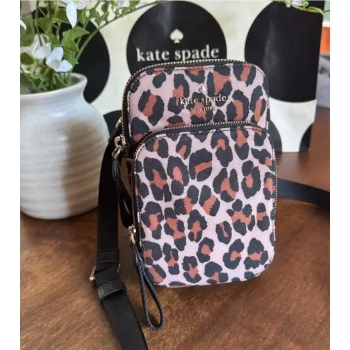 Kate Spade Chelsea Leopard North South Dual Zip Phone Crossbody