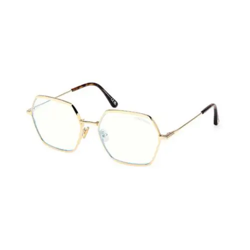 Tom Ford FT6050-B 030 Shiny Deep Gold Blue Block Metal Oval Women`s Eyeglasses