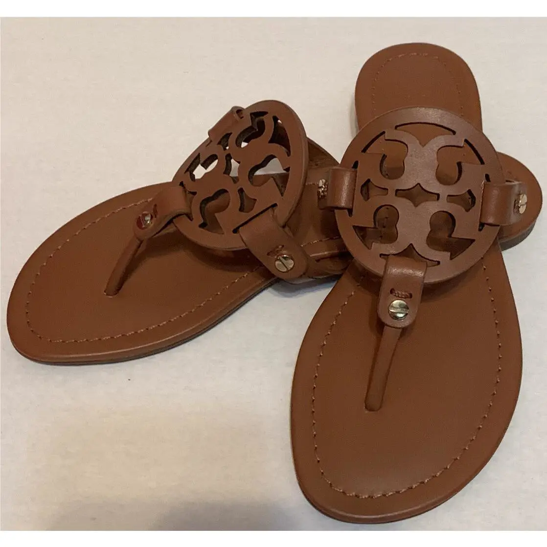 Tory Burch Miller Calf Leather Sandal Vintage Brown Sz 7.5 Box W/bag