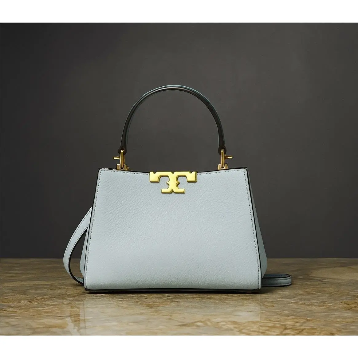 Tory Burch Eleanor Sky Blue Pebbled Leather Mini Satchel/shoulder Bag