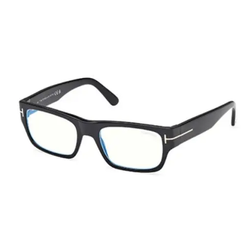 Tom Ford FT6034 B 001 Shiny Black Blue Block Rectangular Men`s Eyeglasses
