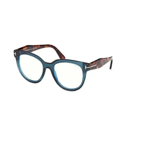 Tom Ford FT5987-B 092 Shiny Light Blue / Coloured Havana Women`s Eyeglasses