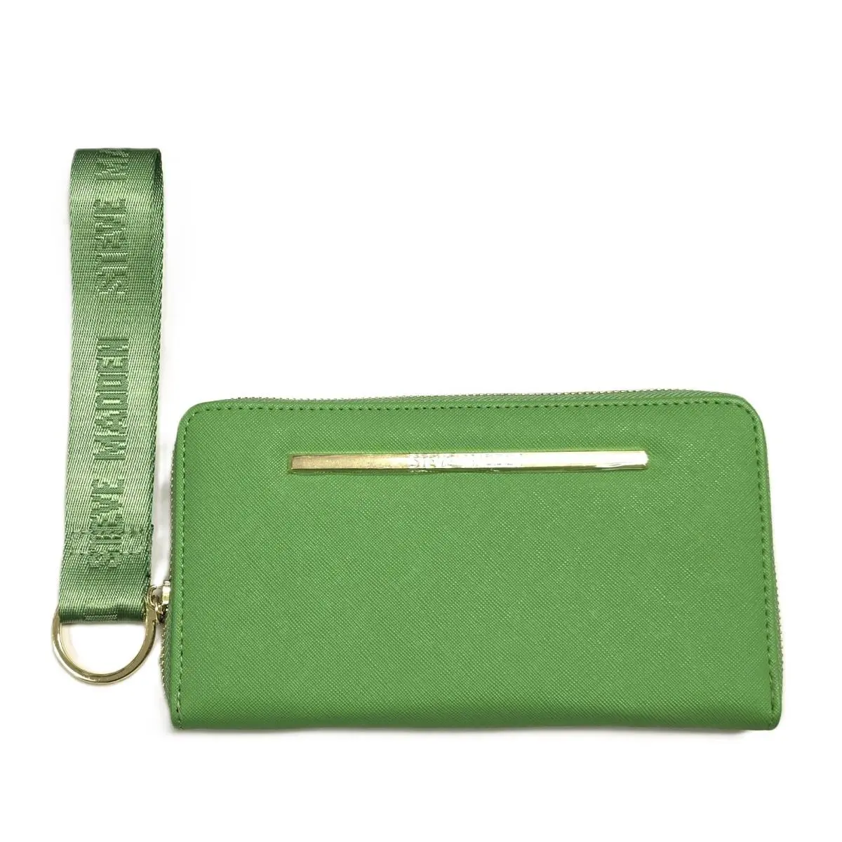 Steve Madden Green Gold Accent Zip Around Leatherette Wristlet Wallet Bag