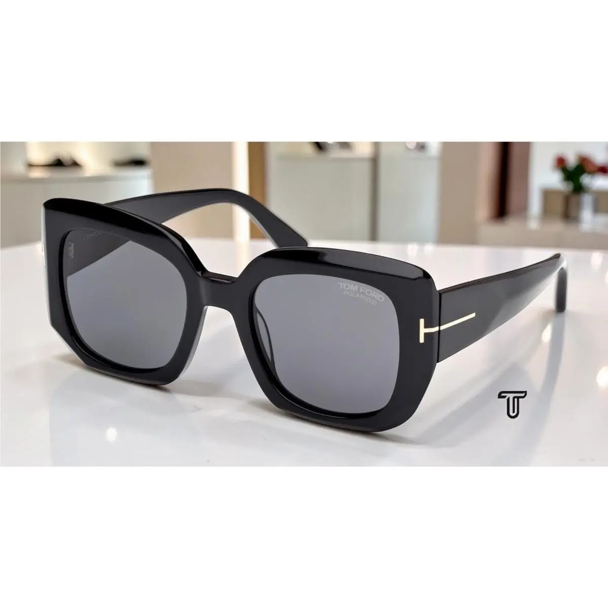 FT1220 01D Carla-02 Shiny Black Smoke Polarized 52mm Women`s Sunglasses by Tom Ford