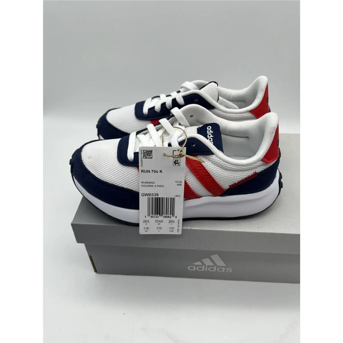 Adidas Run 70S K White Navy Red Kids Preschool Strap Running Shoes GW0333