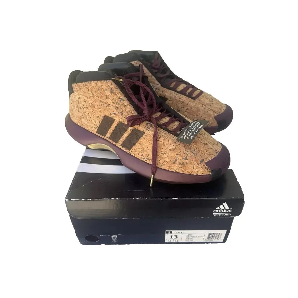 2016 Men Adidas Crazy 1 Kobe Bryant Vino Pack Maroon Gold Cork AQ8551 Sz 13