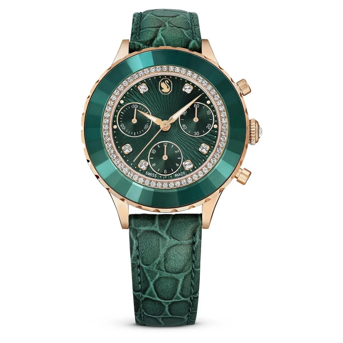 Swarovski Octea Chrono Women`s Swiss Quartz Watch Green Leather 5672931