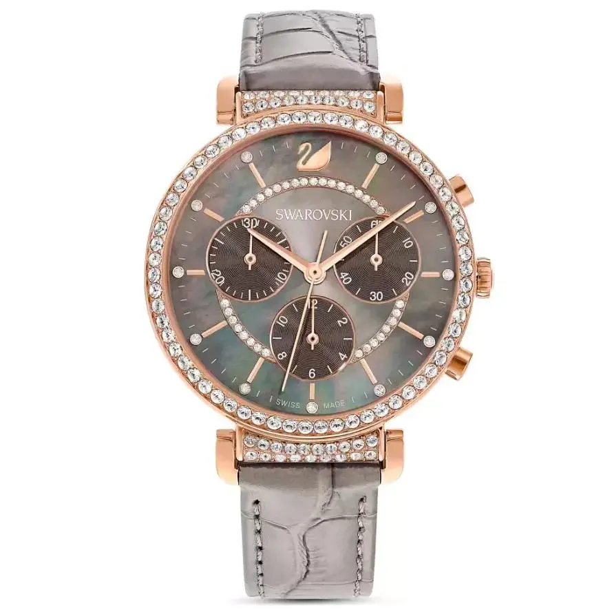 Passage Chrono Swiss Made Leather Gray Rose Gold-tone Watch 5580348 by Swarovski