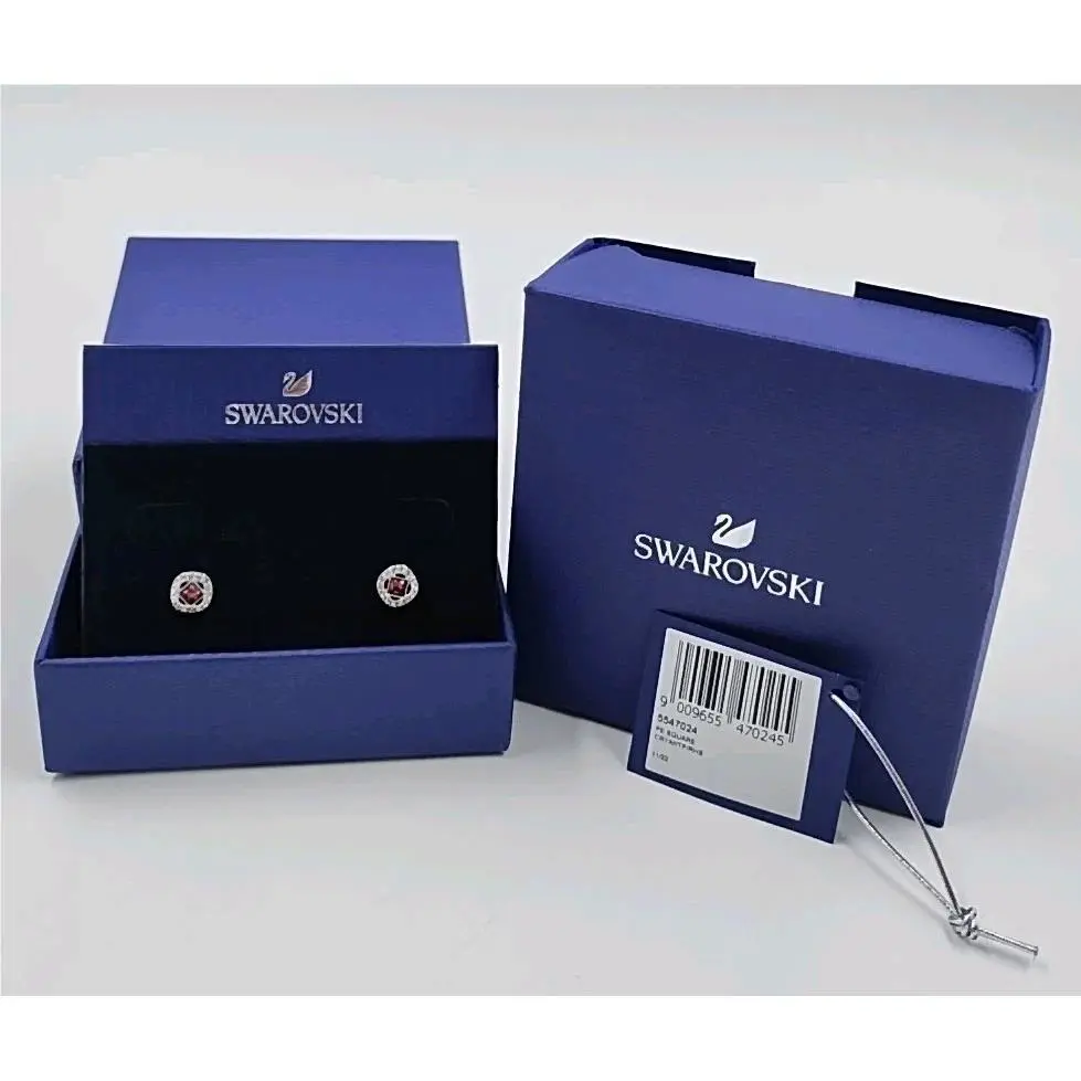 Swarovski Angelic Square Stud Earrings Pink Square Rhodium Plated E2-B6