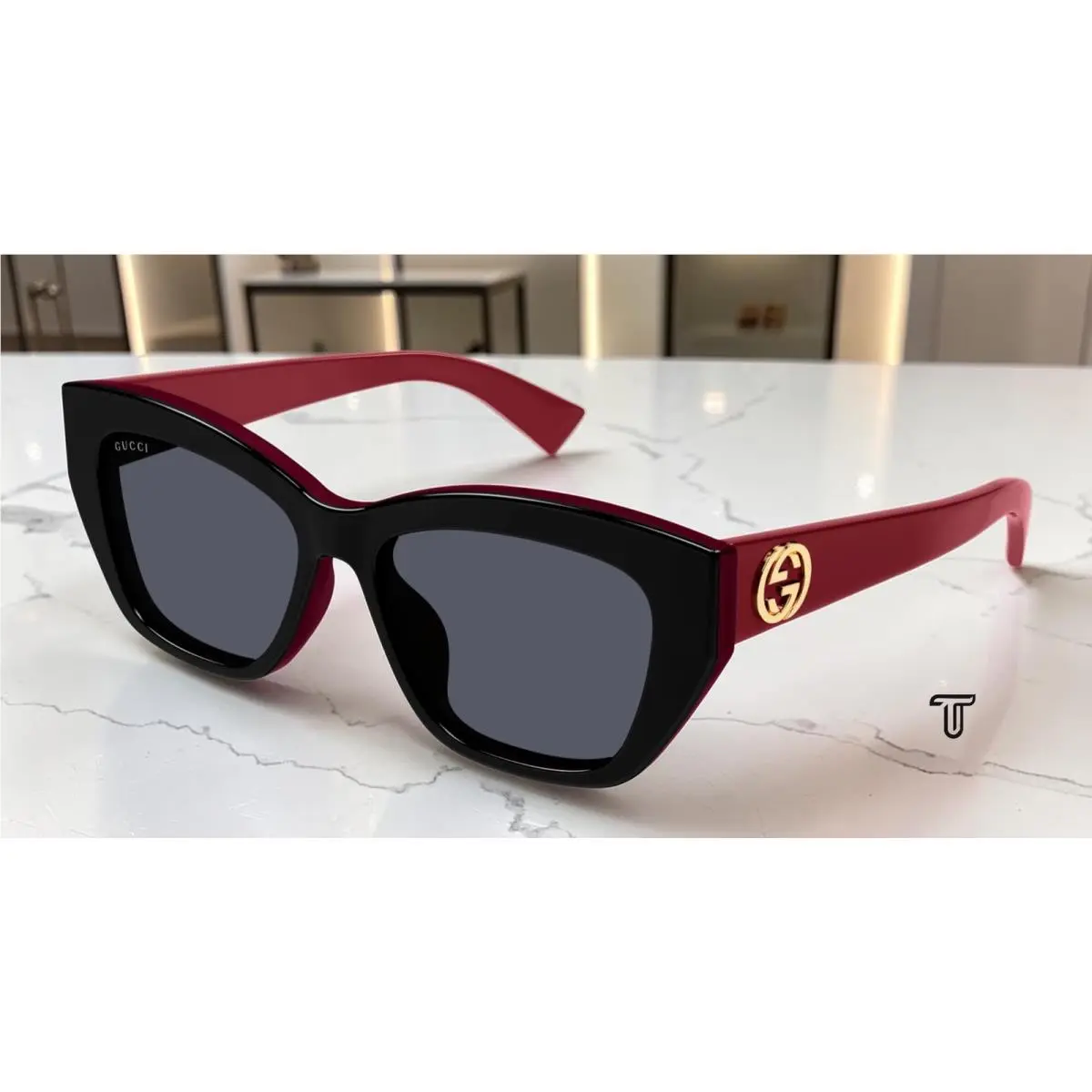 Gucci GG1844SA 004 Black Red Grey Lens 55 mm Cat Eye Women`s Sunglasses