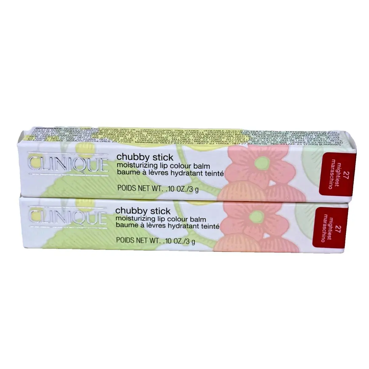 Lot of 2 Clinique Chubby Stick Lip Balm 27 Mightiest Maraschino - Full Size