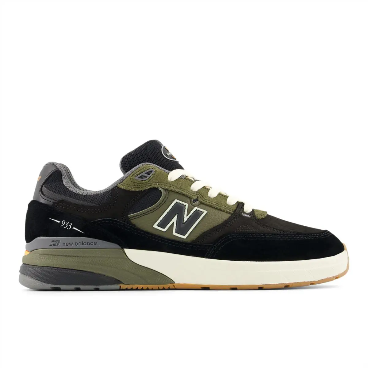 New Balance Numeric Men`s Andrew Reynolds 933 Black Dark Olivine Shoes - Black