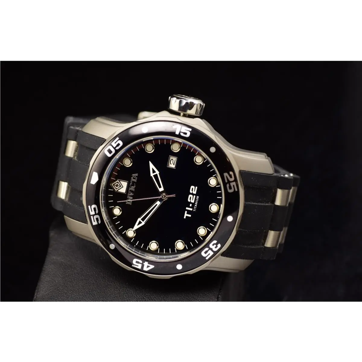 TI-22 Automatic Titanium Case Bezel Black Dial Men`s Black Strap Watch by Invicta