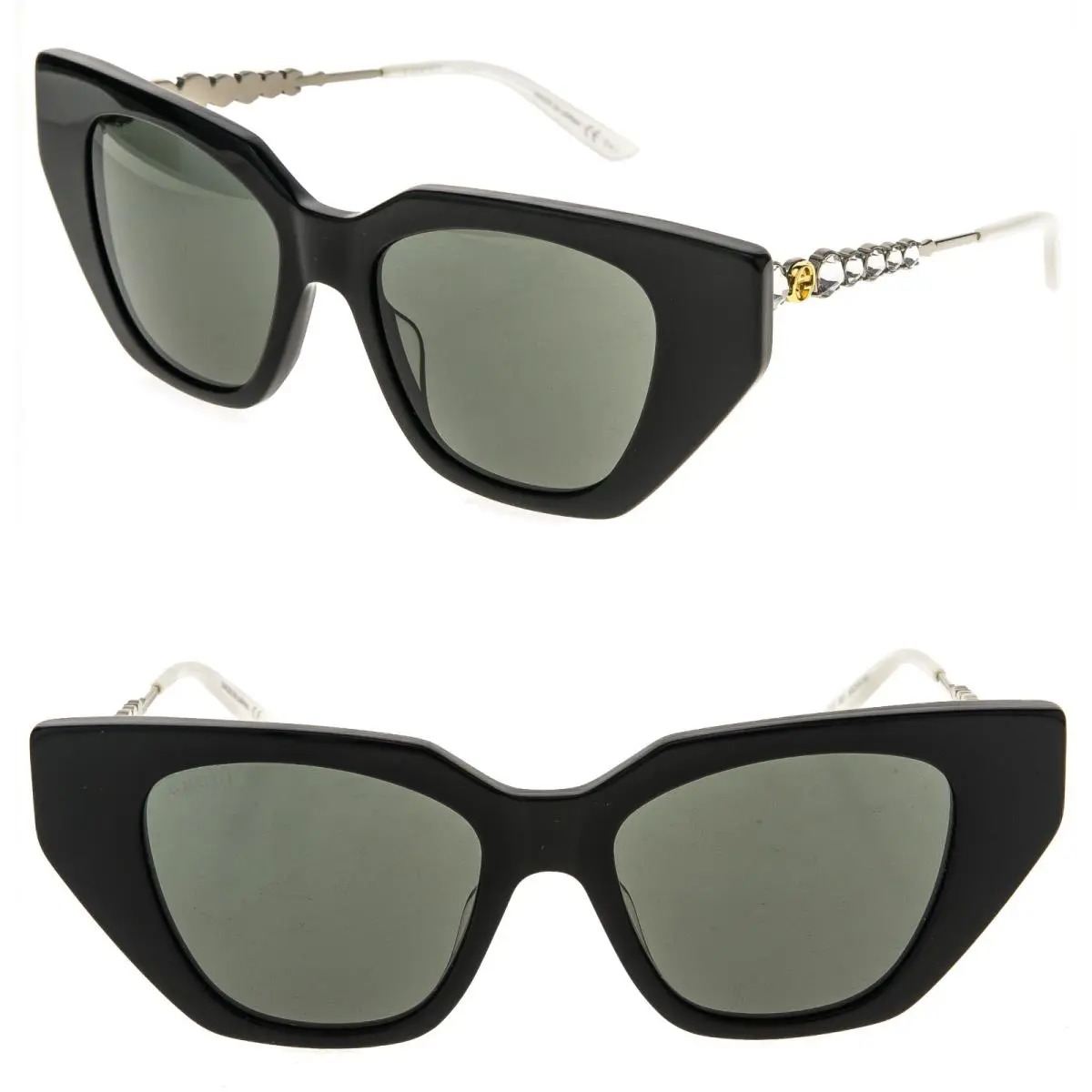 Gucci GG0641S Star 0641 Silver Black Crystal Jewel Stud Runway Sunglasses 001