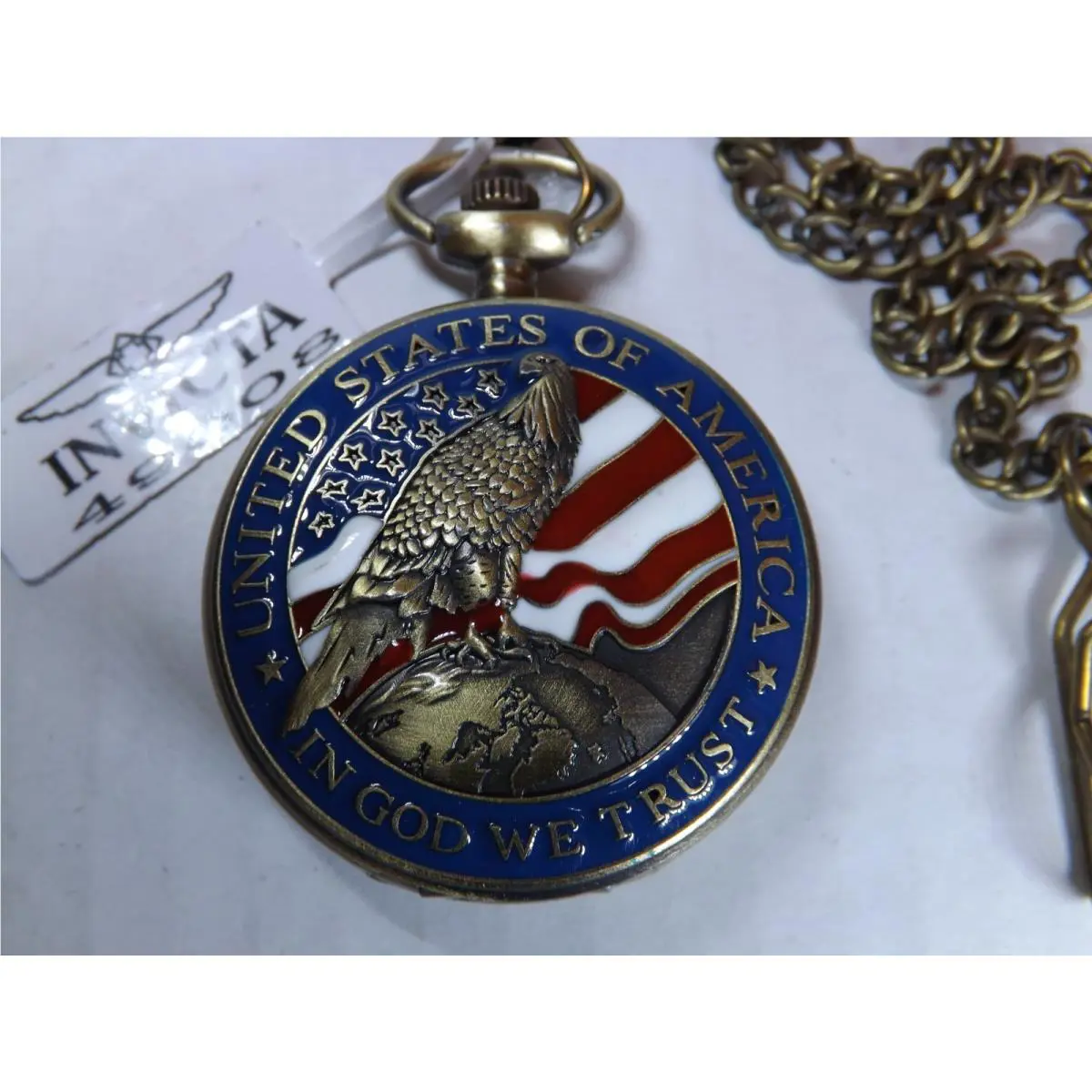 Invicta Mens Pocket Watch Patriotic Model 49008 - Eagle/flag/star Bronze