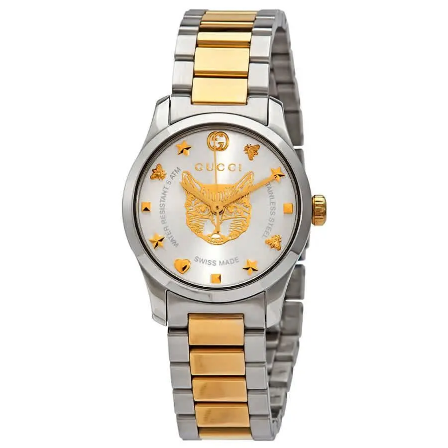 G-timeless Quartz Silver Dial Two-tone Ladies Watch YA126596 by Gucci