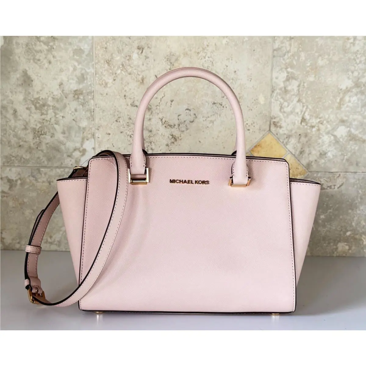 Michael Kors Selma Medium Satchel Shoulder Crossbody Bag Pink Ballet