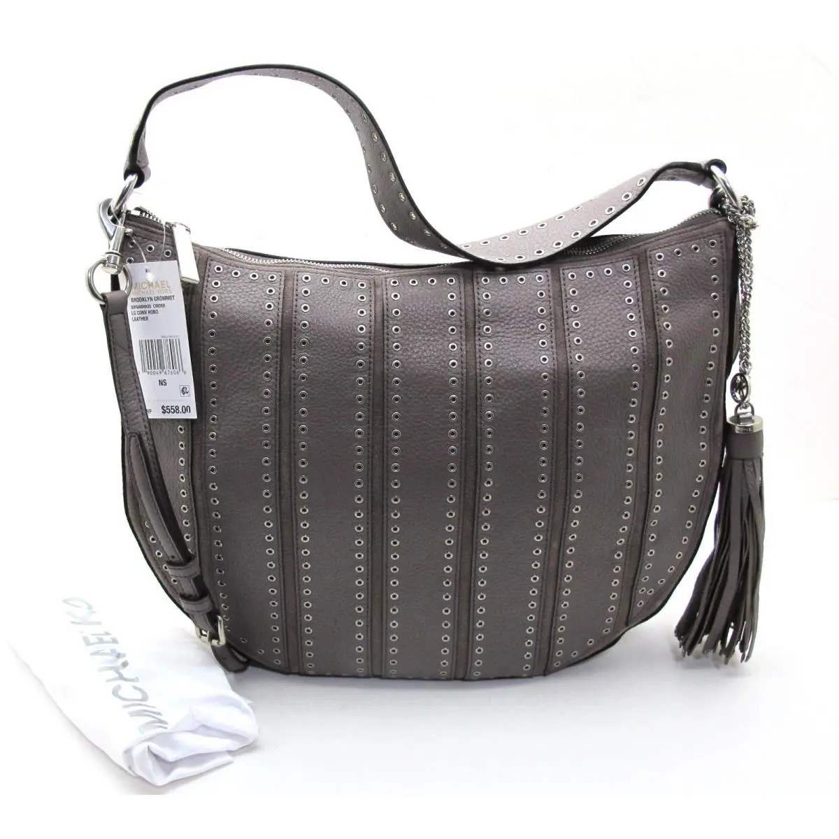 Michael Kors Brooklyn Grommet Hobo Leather Convertible Shoulder Cinder Slate