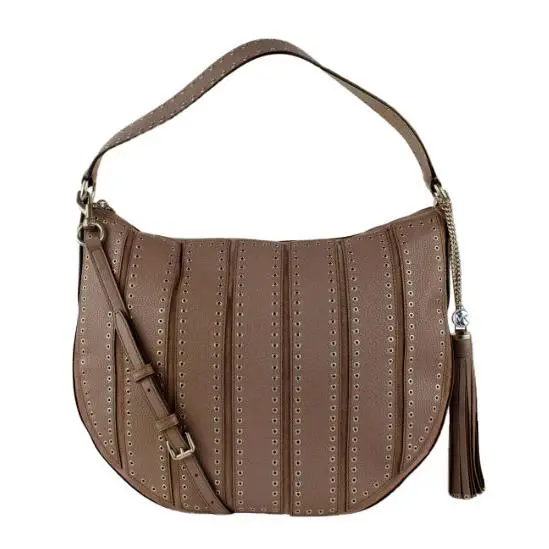 Michael Kors Brooklyn Grommet Large Convertible Hobo Leather Cinder Size NS - Exterior: Beige, Lining: Beige, Handle/Strap: Cinder