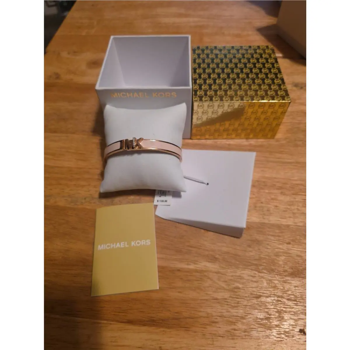 Michael Kors Haute Rose Gold-tone Pink Enamel Bangle Bracelet