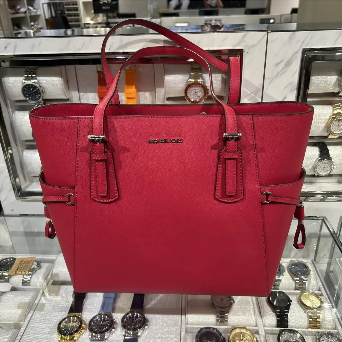 Voyager Large Tote Shoulder Bag Laptop MK Raspberry Pink Leather by Michael Kors