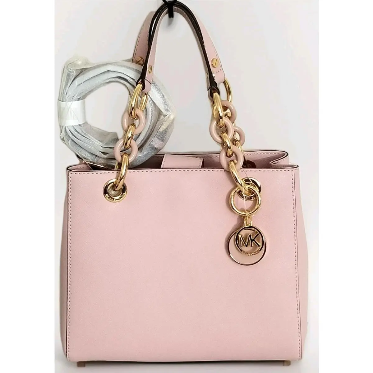 Michael Kors Cynthia Blossom Pink Saffiano Leather Crossbody Satchel Bag