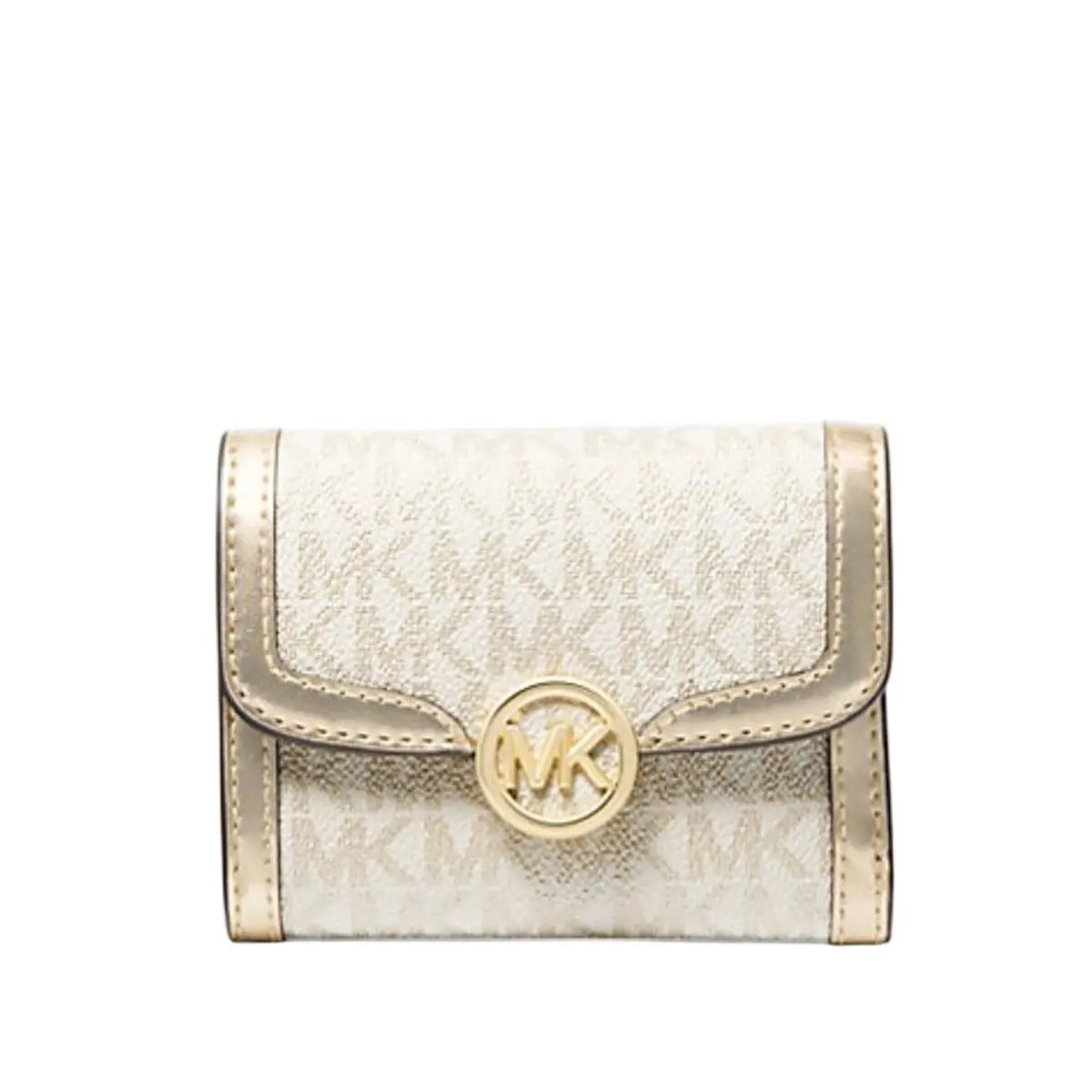 Michael Kors Leida Medium Wallet Metallic Signature Logo IN Pale Gold