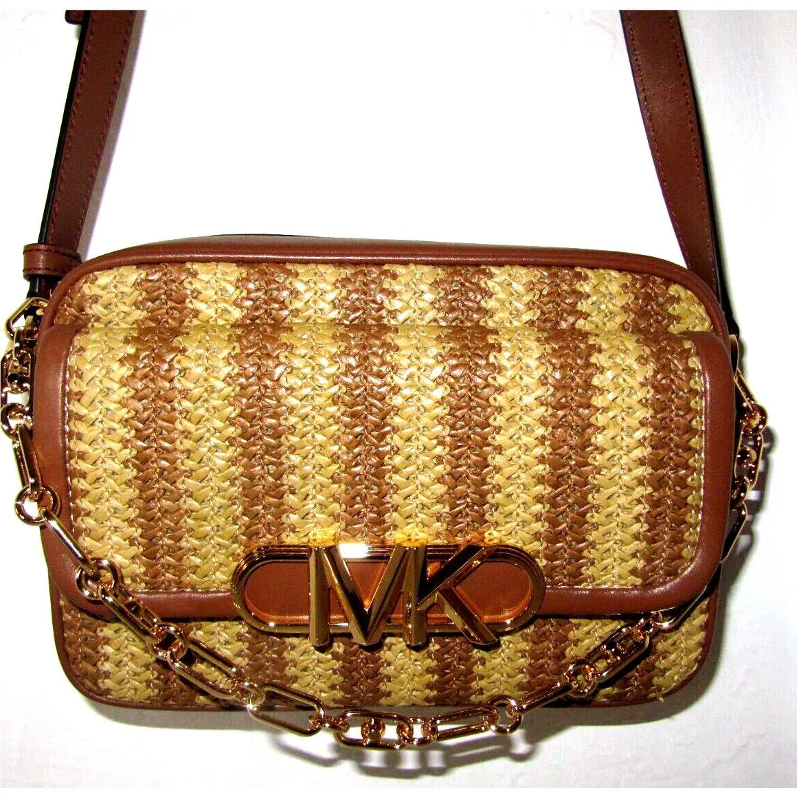 Michael Kors Medium Chain Swag Parker Camera Crossbody Bag Natural Luggage