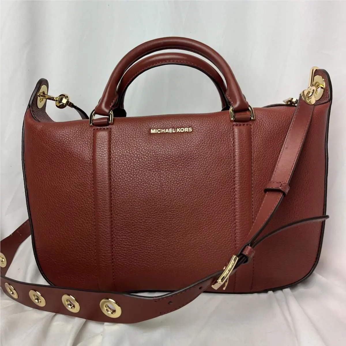 Michael Kors Raven Large Luggage Brick Leather Satchel