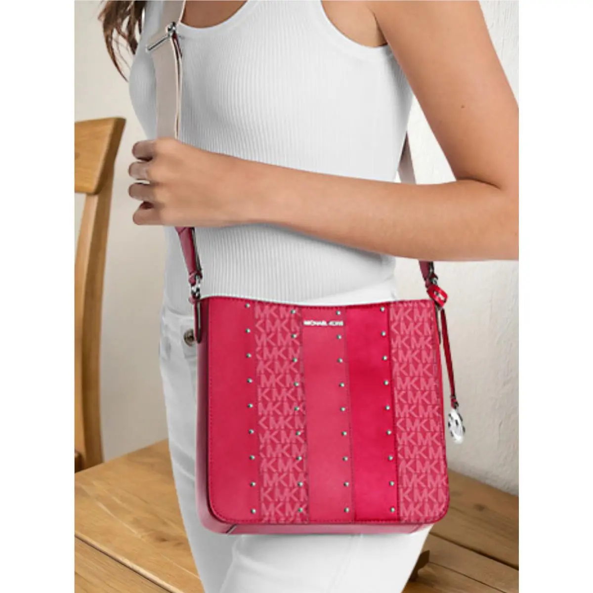 Michael Kors Small Messenger Purse Shoulder Crossbody Bag Dark Raspberry Handbag