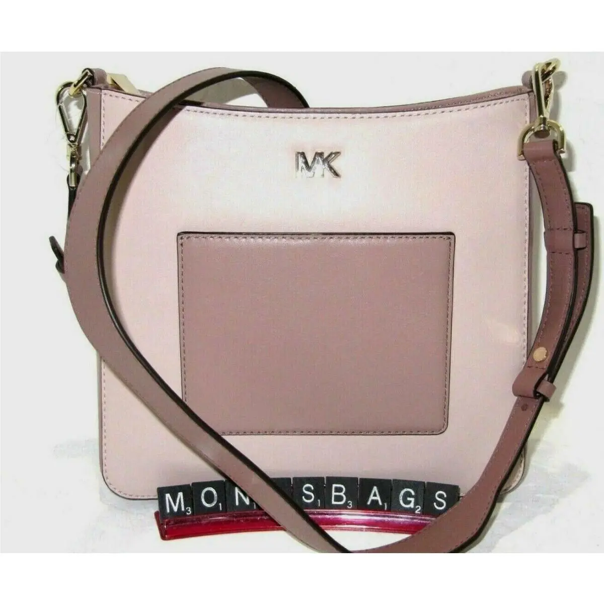 Michael Kors Gloria Pink Leather Pocket Crossbody Bag Swing Pack