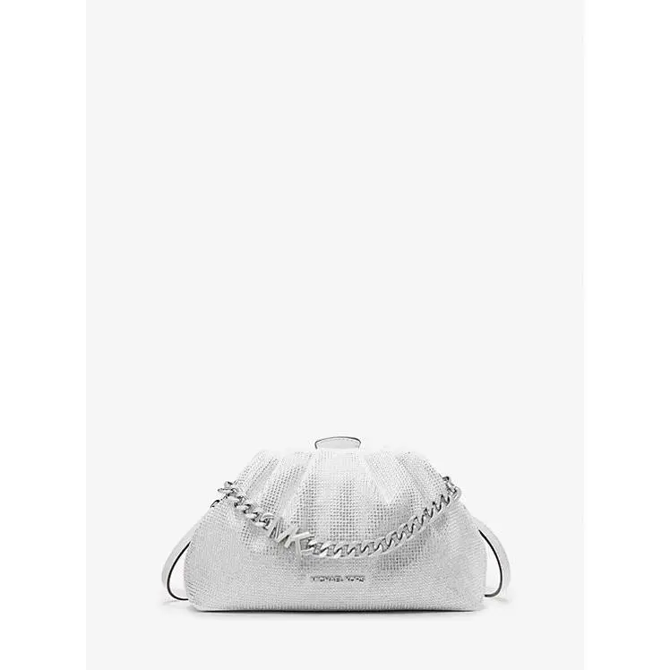 Michael Kors Nola Small Crystala and Washed Denim Crossbody Bag White/silver