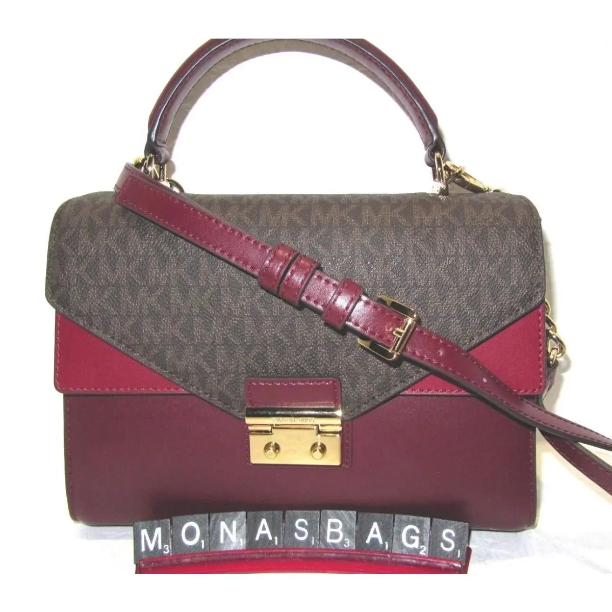 Michael Kors Sloan Brown/oxblood/maroon Double Flap Top Handle Satchel Bag