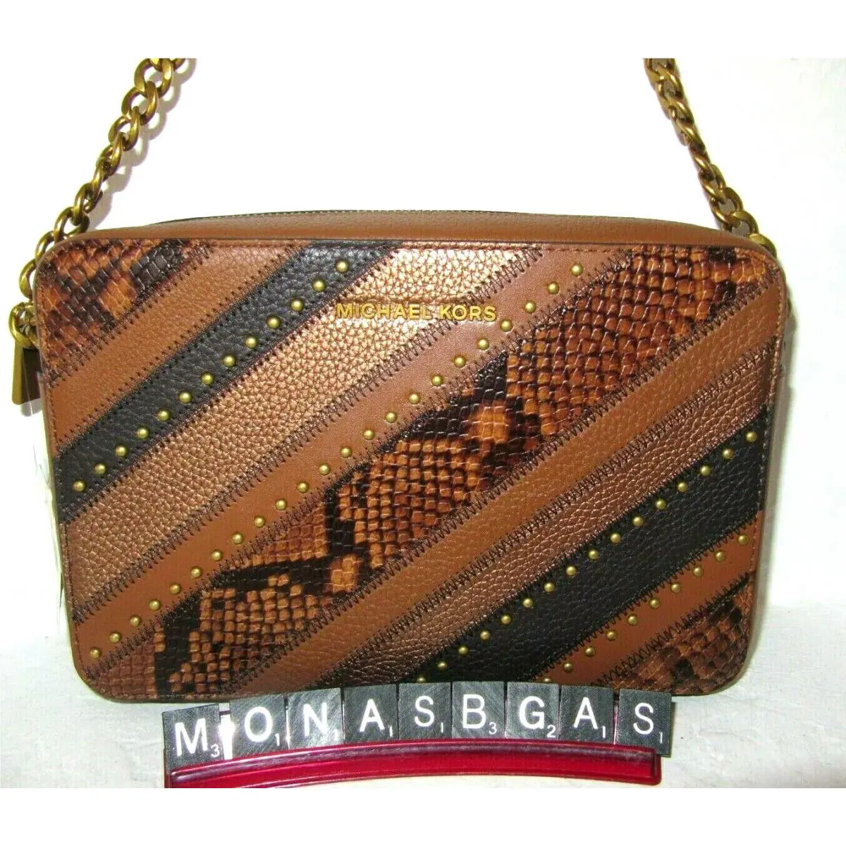 Michael Kors Jet Set Luggage Leather EW Crossbody Bag with Nail Heads