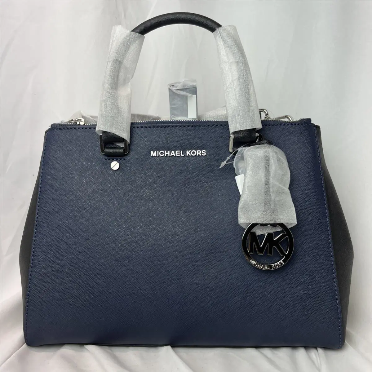 Michael Kors Sutton Navy Black Saffiano Leather Medium Satchel Bag
