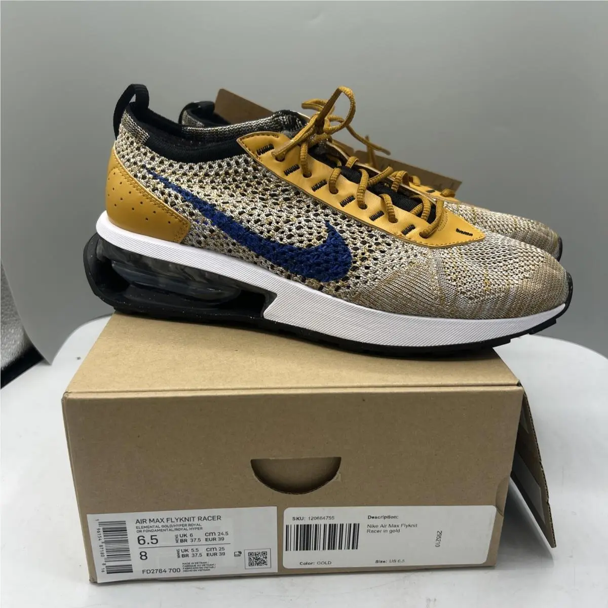 Nike Shoes Men 6.5/Women 8 Elemental Gold / Hyper Royal Air Max Flyknit Racer